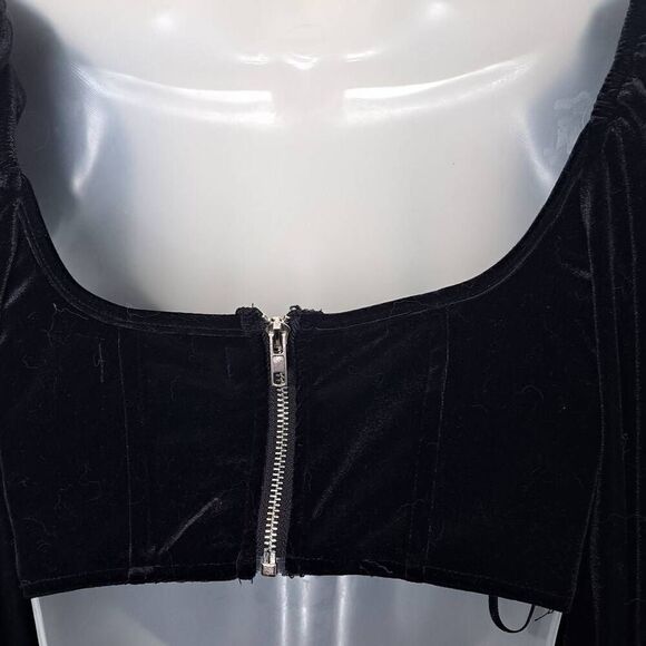 Missguided Women’s Black Velvet Puff Sleeve Corset Crop Top size 4 US - Picture 6 of 8